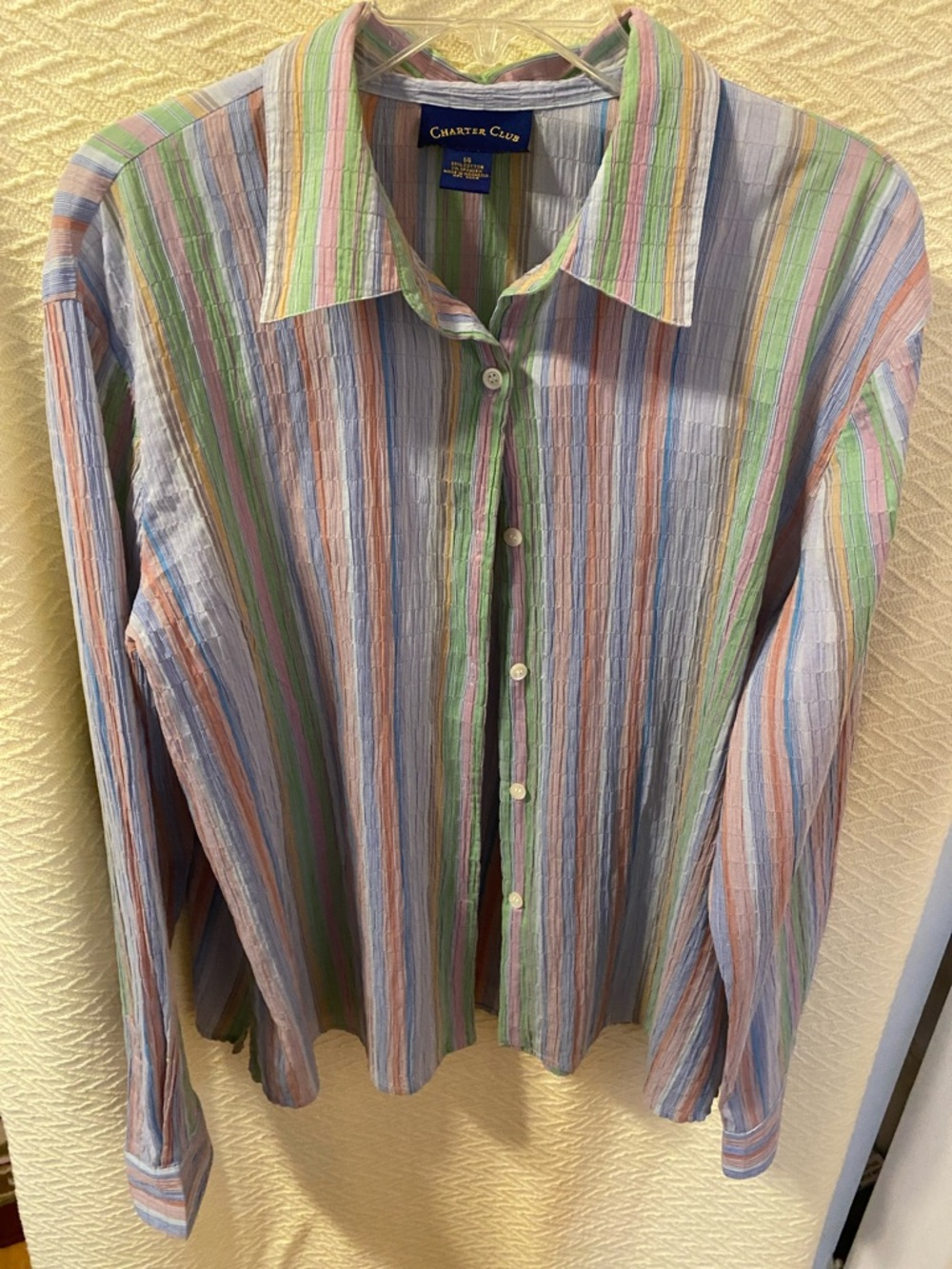 Charter Club Pastel Stripe Button-Front Long Sleeve Shirt